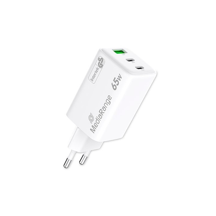 cargador mediarange triple usb-a y usb-c 65w 2xusb-c 1xusb-a carga rapida