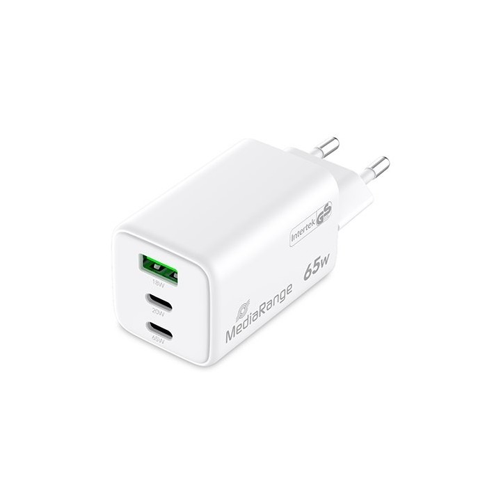 cargador mediarange triple usb-a y usb-c 65w 2xusb-c 1xusb-a carga rapida