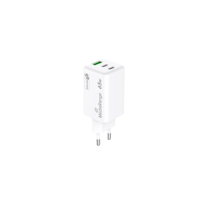 cargador mediarange triple usb-a y usb-c 65w 2xusb-c 1xusb-a carga rapida
