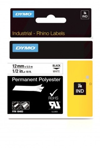dymo cinta rotuladora rhinopro polister 12mmx5,5m negro/blanco dymo 18483