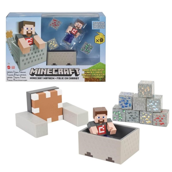 mattel figura mattel minecraft vagoneta explosiva lanza y choca