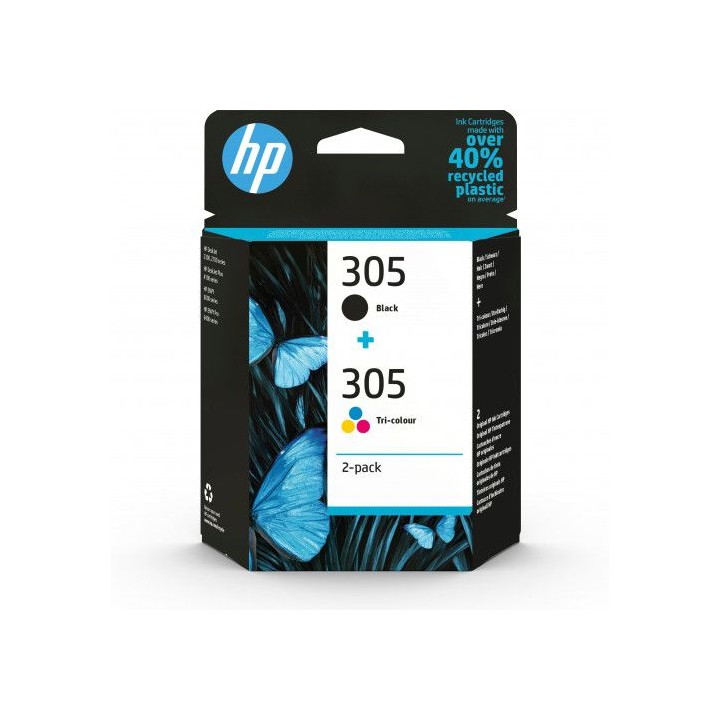 hp paquete de 2 cartuchos de tinta original 305 tricolor / negro