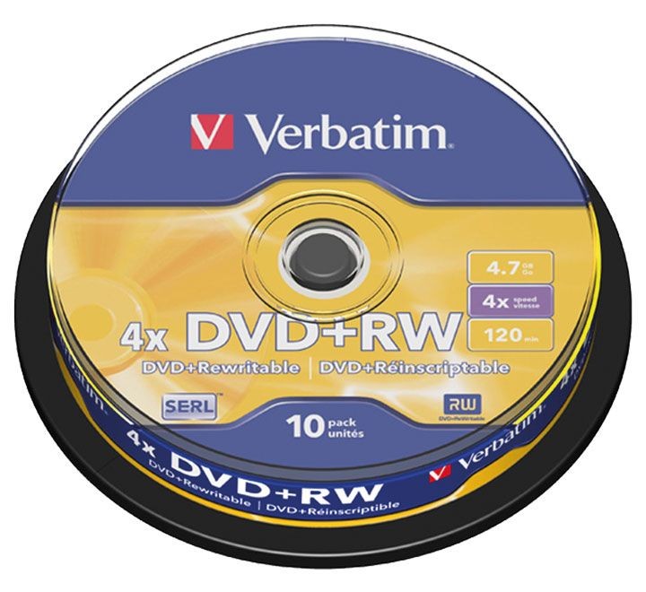 verbatim bobina 10u dvd rw 4x 4.7gb serl 43488