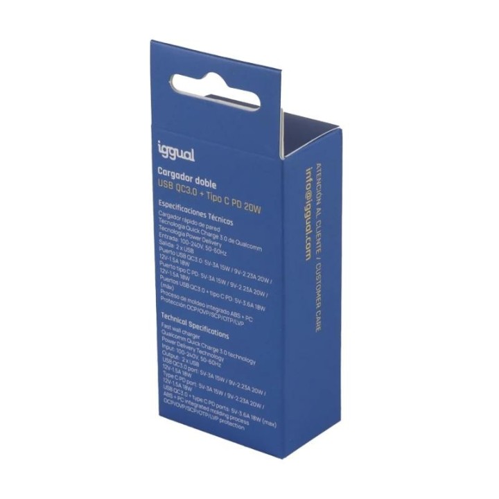 iggual cargador doble usb qc3.0 + tipo c pd 20w