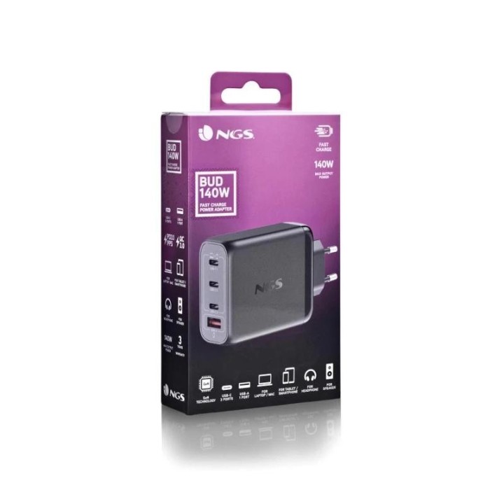 ngs cargador ultrarapido140w 4 puertos 3usb-c 1 us