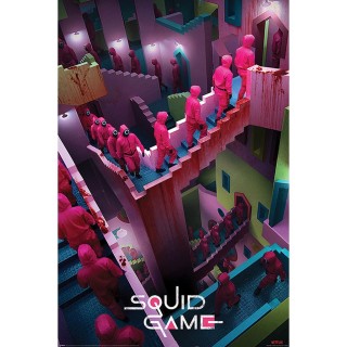 poster el juego del calamar escaleras & esbirros enmascarados