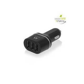 ewent cargador usb ewent para coche -  3 puertos -  24w -  smart ic -  negro