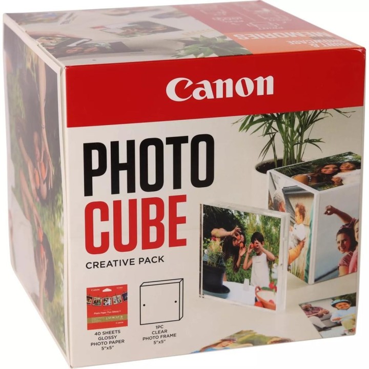 canon papel canon pp - 201 5x5 pulgadas (40 hojas) + marco fotos xlboom acrilico 13x13cm + photo cub