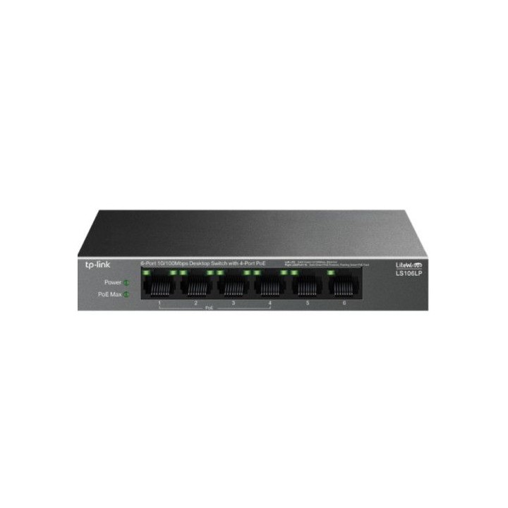 tp-link switch de sobremesa de 6 puertos 10/100 mbps con 4 puertos poe puertos: 4Ã 10/100 mbps poe,