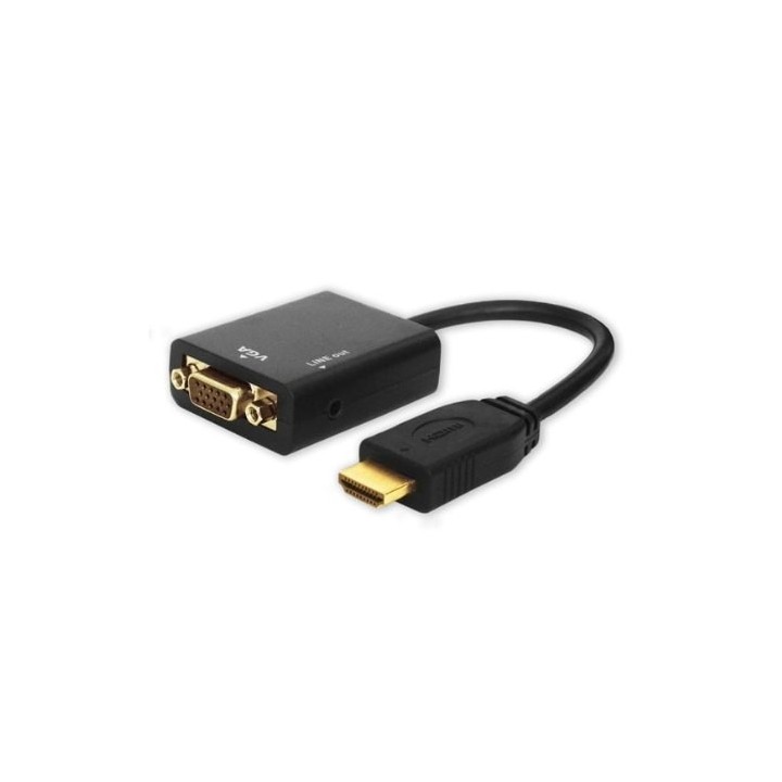 adaptador hdmi (m) a vga (h) con audio savio cl-23 negro 1080p plug