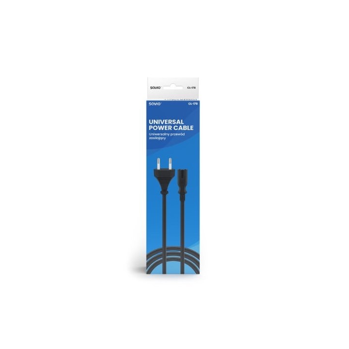 cable alimentacion universal savio cl-178 angular 5m 2 pines negro 2.5a iec c7