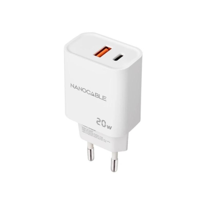 nanocable cargador usb-c/pd+usb-a/qc 20w blanco