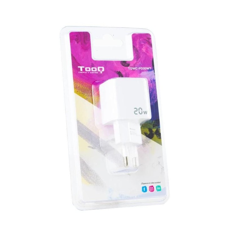 tooq cargador de pared usb-c pd20w, blanco