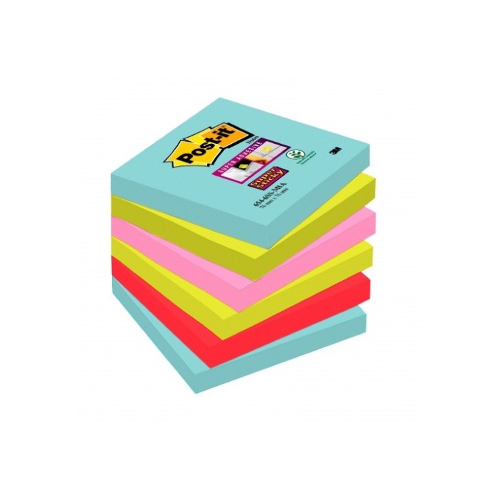 post-it pack 6 blocs 90 hojas notas adhesivas 76x76mm super sticky coleccion cosmic 654-6ss-cos post