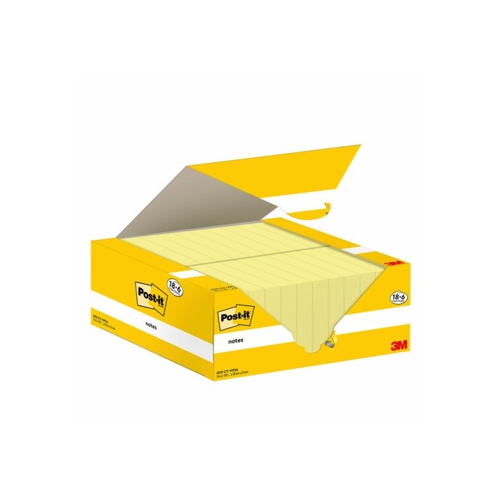 post-it pack 18+6 blocs 100 hojas notas adhesivas 38x51mm canary yellow caja carton 653-cy-vp24 post