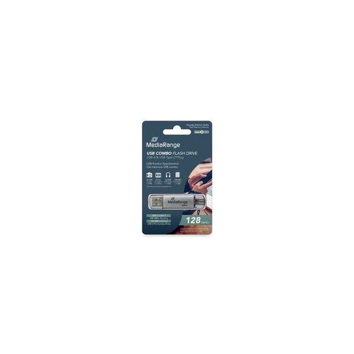 pendrive combo 128gb usb 3.2 mediarange high p. usb-a usb-c lectura 200mbs escritura 150mbs