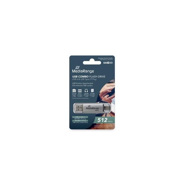 pendrive combo 512gb usb 3.2 mediarange high p. usb-a usb-c lectura 400mbs escritura 300mbs