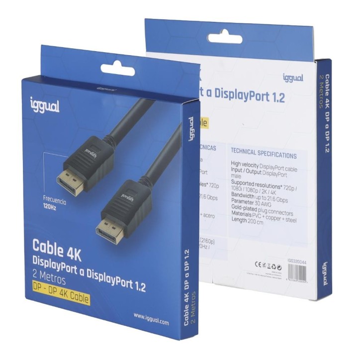 iggual cable displayport (m) 1.2 4k@60hz 2 metros