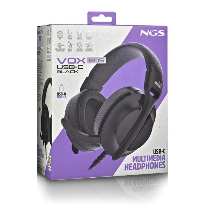 ngs auriculares cable usb-c control vol. negro