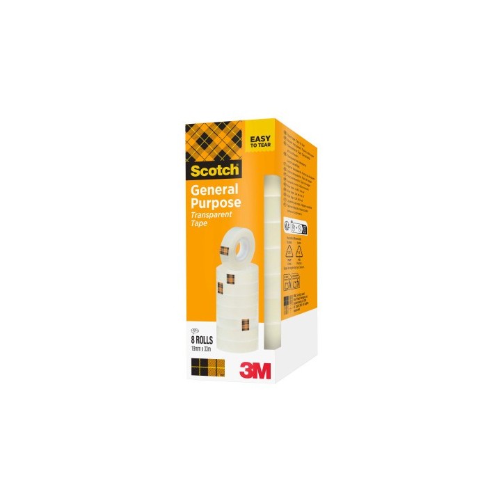 scotch pack 8 rollos cintas adhesivas transparente 19mm x 33m 508/1933 scoth 7100213205