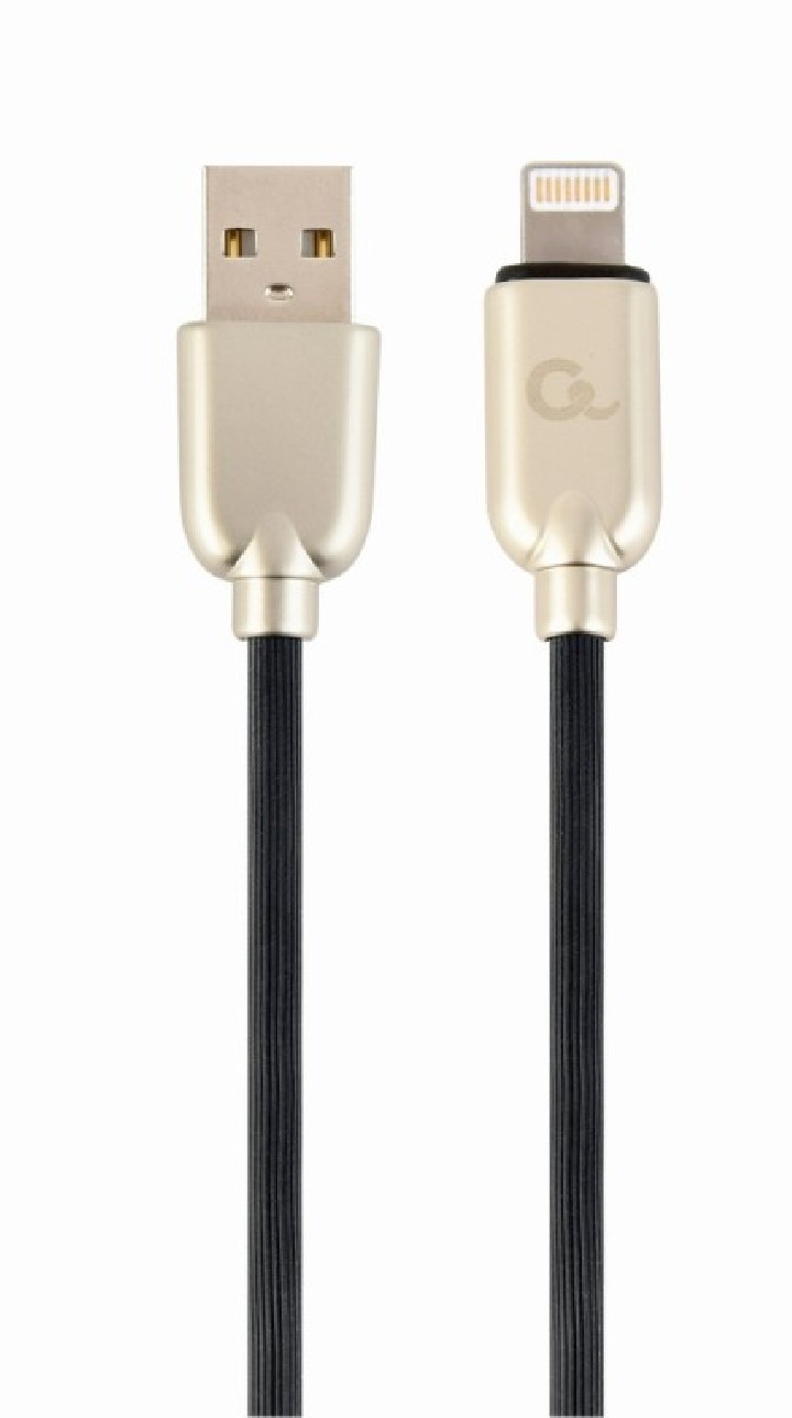 cable de datos y carga gembird 8 pines de caucho premium, 2m, negro