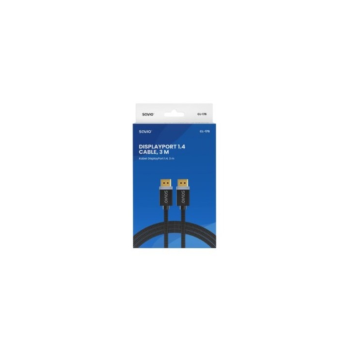 cable dp 1.4 savio cl-176 3m negro 144-2440hz cable 3m 8k-60hz full4k-120hz