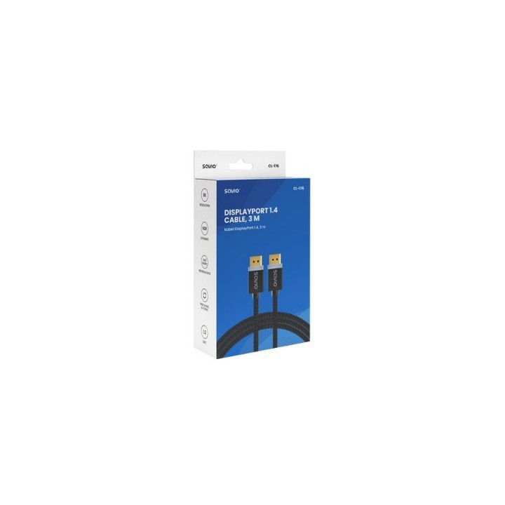 cable dp 1.4 savio cl-176 3m negro 144-2440hz cable 3m 8k-60hz full4k-120hz