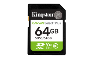 kingston kingston technology 64 gb sdxc canvas select plus gen3 100 mb/s c10 uhs i u1 v10