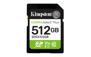 kingston kingston technology 512 gb sdxc canvas select plus gen3 150 mb/s c10 uhs i u3 v30