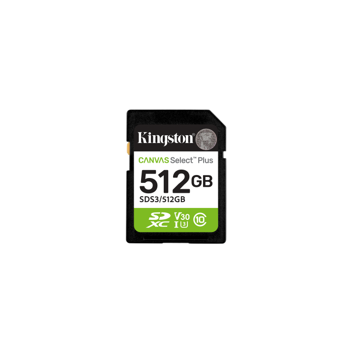 kingston kingston technology 512 gb sdxc canvas select plus gen3 150 mb/s c10 uhs i u3 v30