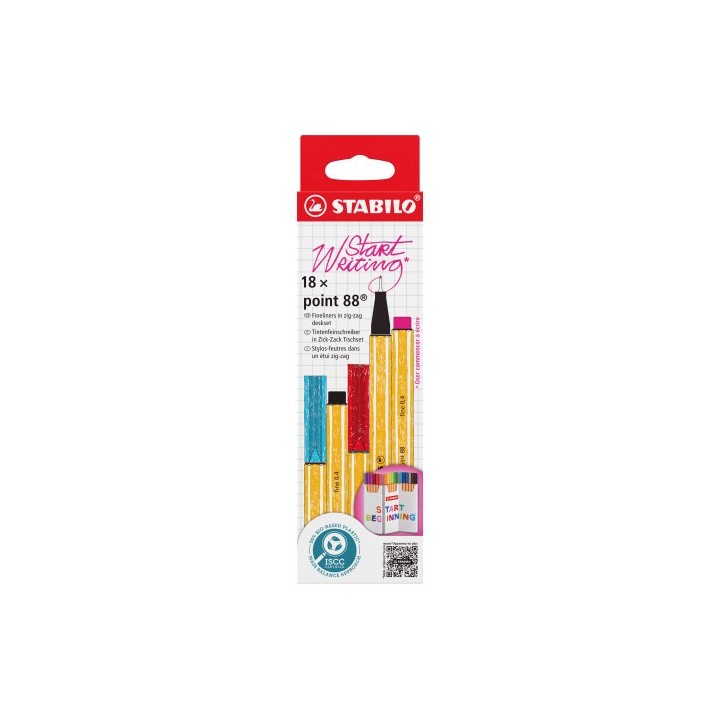 stabilo estuche carton zig zag rotulador punta fina 0,4mm. point 88 con 18 unidades colores surtidos