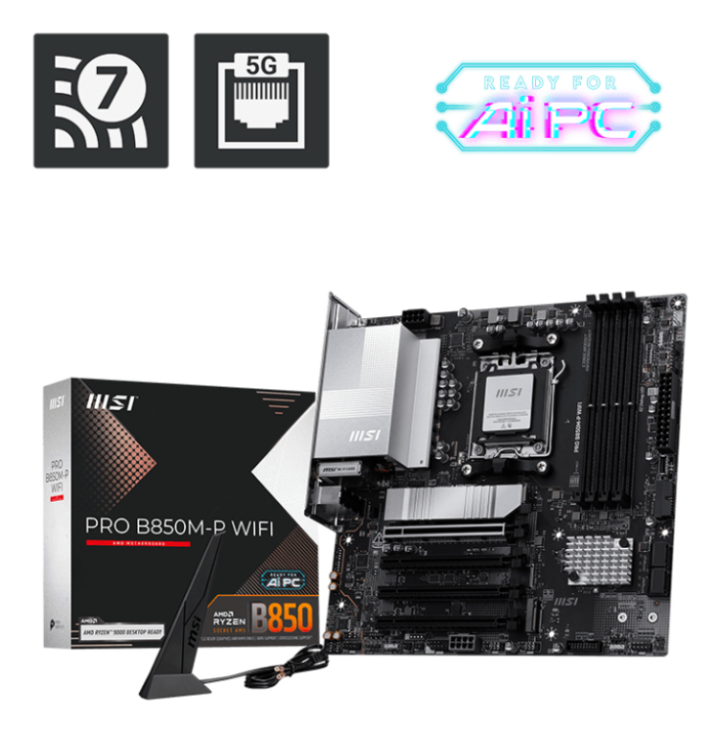 placa base msi pro b850m p wifi pci e x16 gen5, m.2 gen5