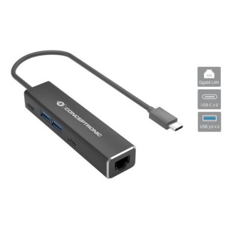 conceptronic adaptador usb tipo c a rj45 conceptronic macho   hembra + hub 4 en 1
