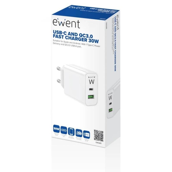 ewent cargador rapido usb c / qc 3.0 / 30w