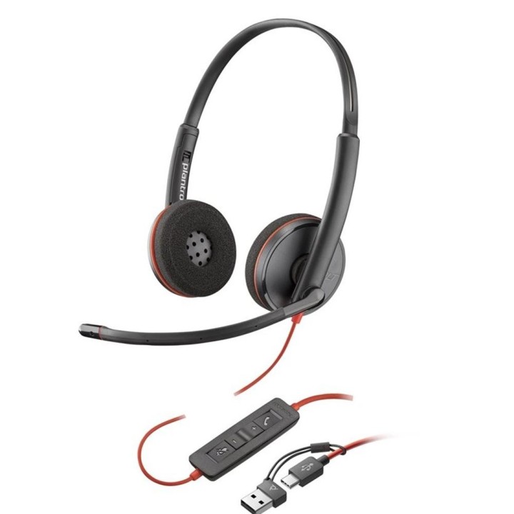 poly auriculares poly blackwire 3220 estereo usb   c negro + adaptador usb   c   a auriculares poly