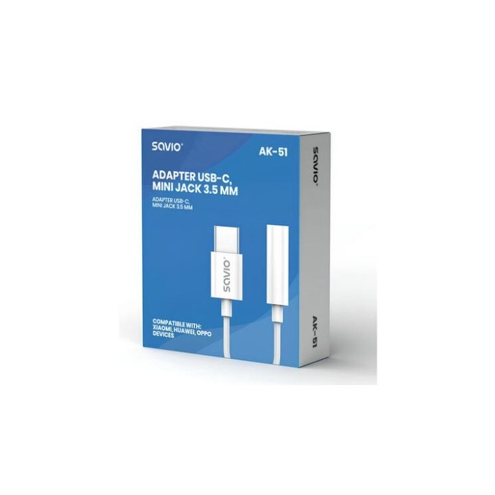 adaptador usb c savio ak 51 blanco dac usb tipo c mini jack 3,5 mm
