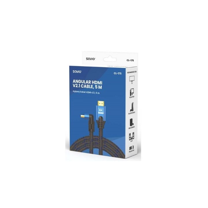 cable hdmi savio acodado cl 175 azul negro hdmi 8k hdr dinamico cable 5m