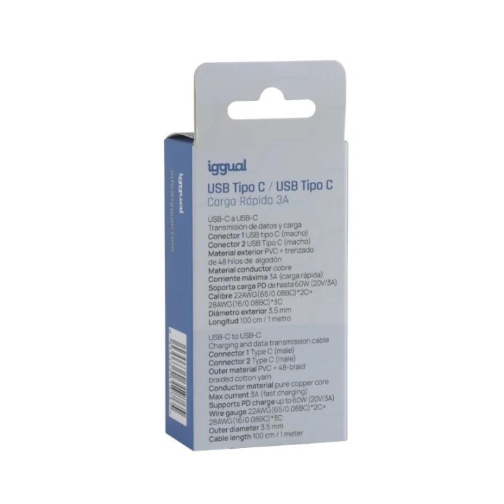 iggual cable usb c a tipo c 60w 3a 100 cm trenzado