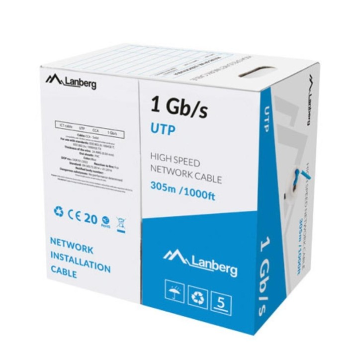 lanberg bobina 1gb   s lanberg u   utp rj45 solido cca awg23 305m  azul