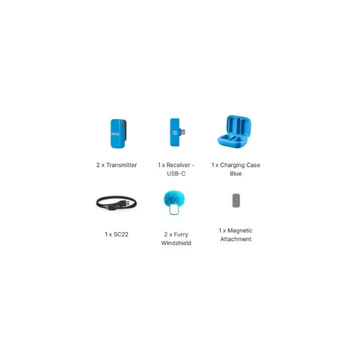 microfono rode wireless micro c blue usb c 21h battery gainassist 21dba 73db