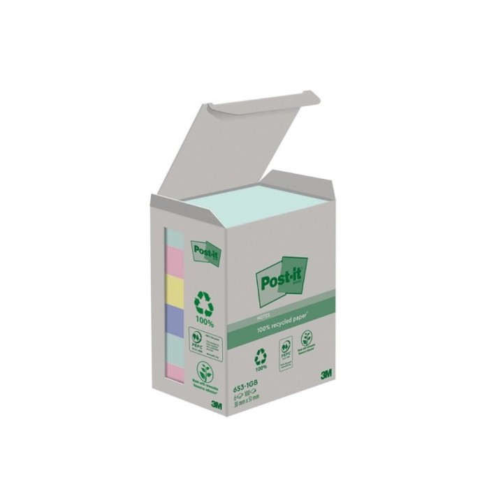 post it pack 6 blocs 100 hojas notas recicladas adhesivas 38x51mm colores surtidos caja carton 653 1