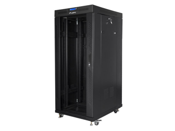armario lanberg rack 19 27u 800x1000 flat pack negro puerta cristal con lcd