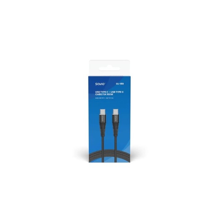 cable usb c a usb c savio 5a 1m cl 159 negro power delivery y quick charge 100w cable 1m
