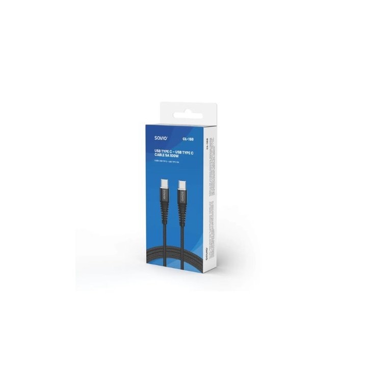 cable usb c a usb c savio 5a 1m cl 159 negro power delivery y quick charge 100w cable 1m