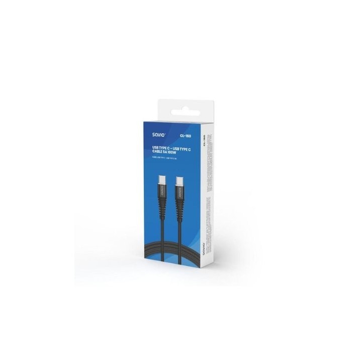 cable usb c a usb c savio 5a 2m cl 160 negro power delivery y quick charge  100w cable 2m
