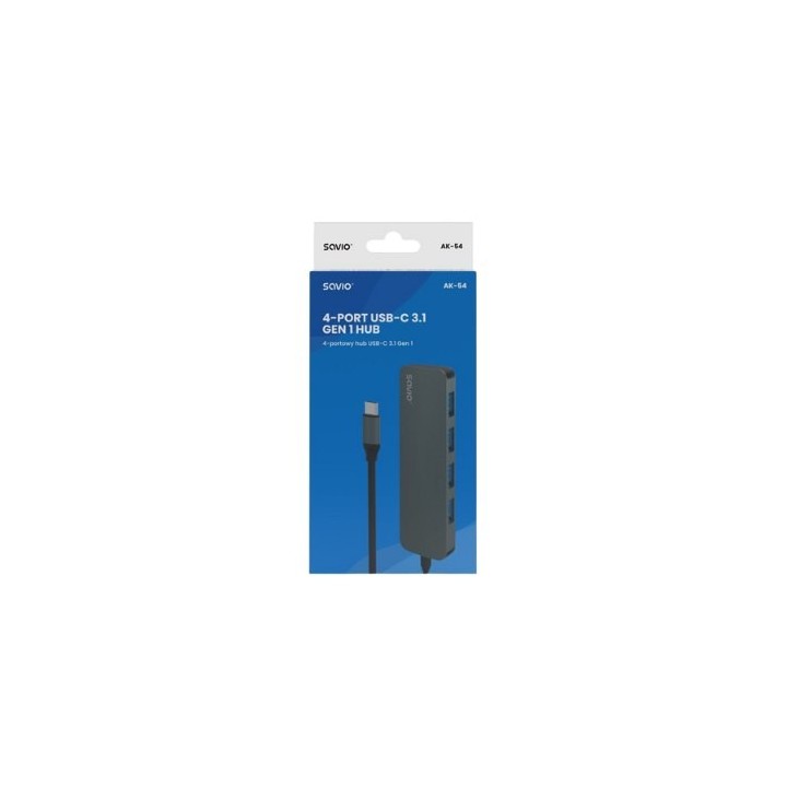 hub usb c 3.1 savio ak 54 gris 4 x usb 3.1 5 gbps plug