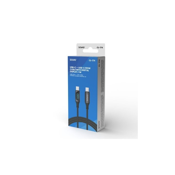 cable usb c savio cl 174 negro trans.datos 480 mbs carga rapida pantalla cable 1m