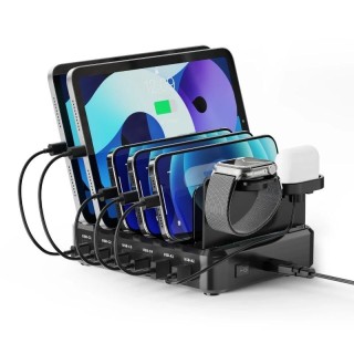 ewent estacion de carga 6 usb 130w reloj auric