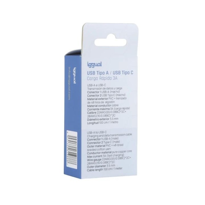 iggual cable usb a a tipo c 3a 100 cm trenzado