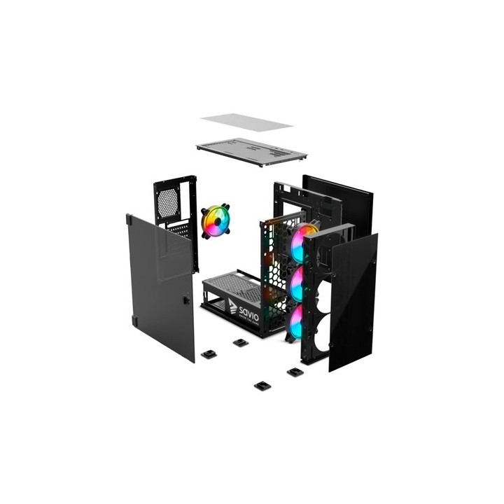 torre atx savio prime x1 argb 4xvent 120mm max vga 340mm max cpu 160mm